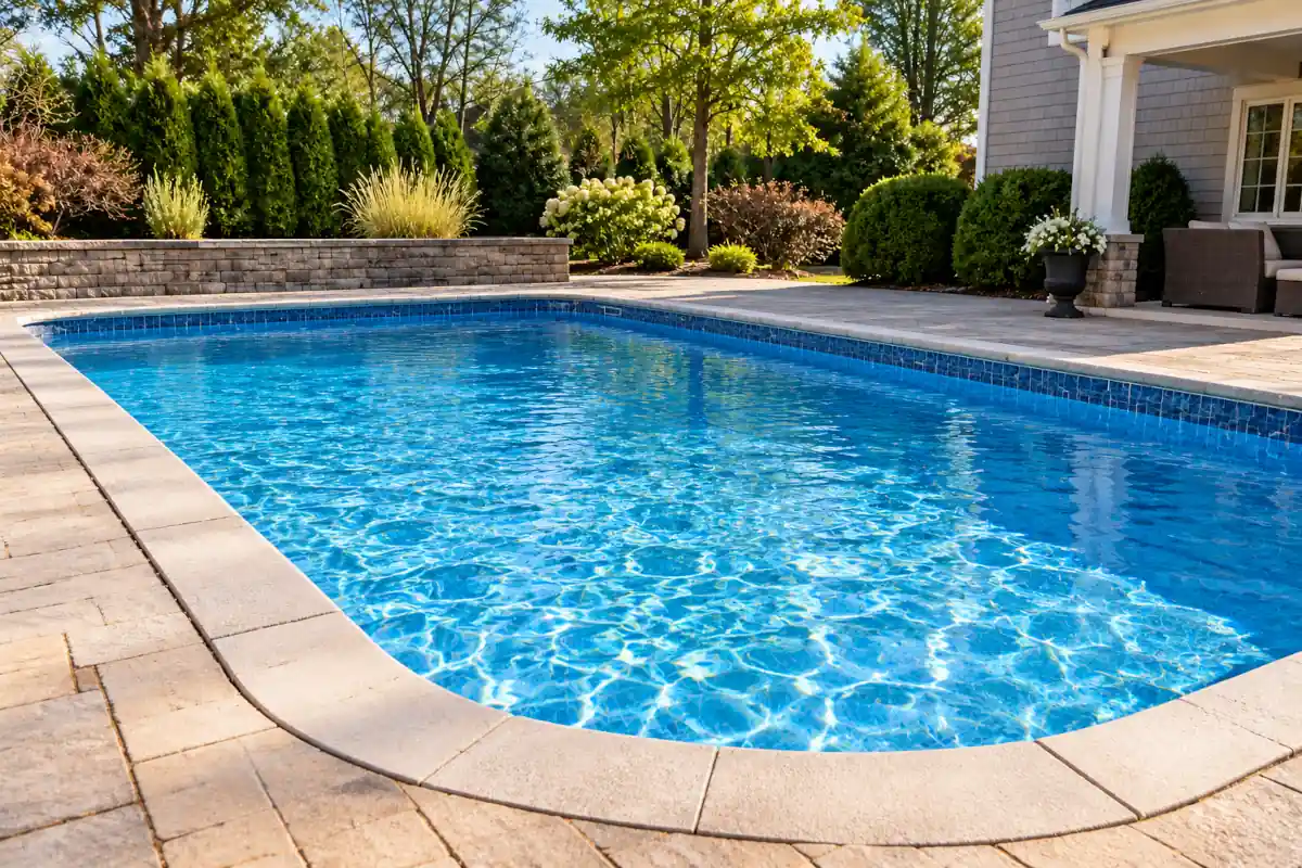 Dirty swimming pool before professional spring opening and cleaning by Wash & Wrap guys in New York